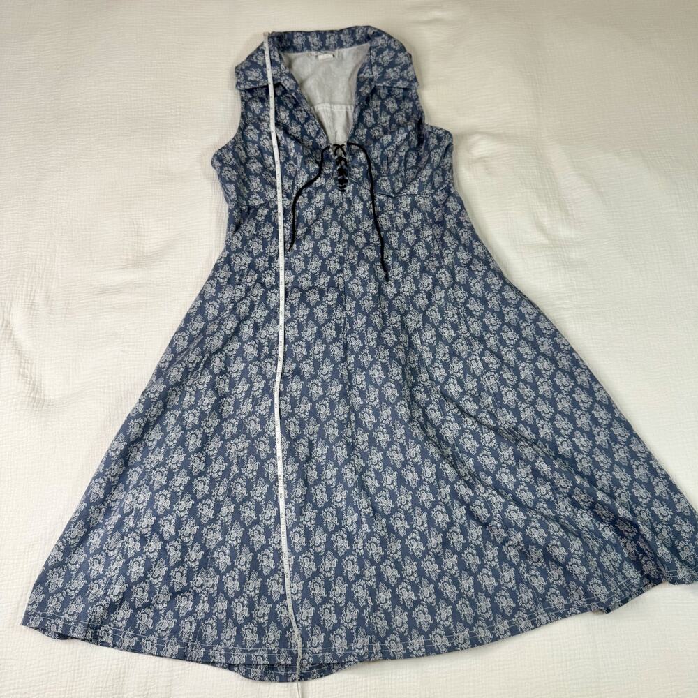 VTG Paisley Farmhouse Dress Blue White Women's 8 Prairie Cottagecore Country 90s - Picture 4 of 16